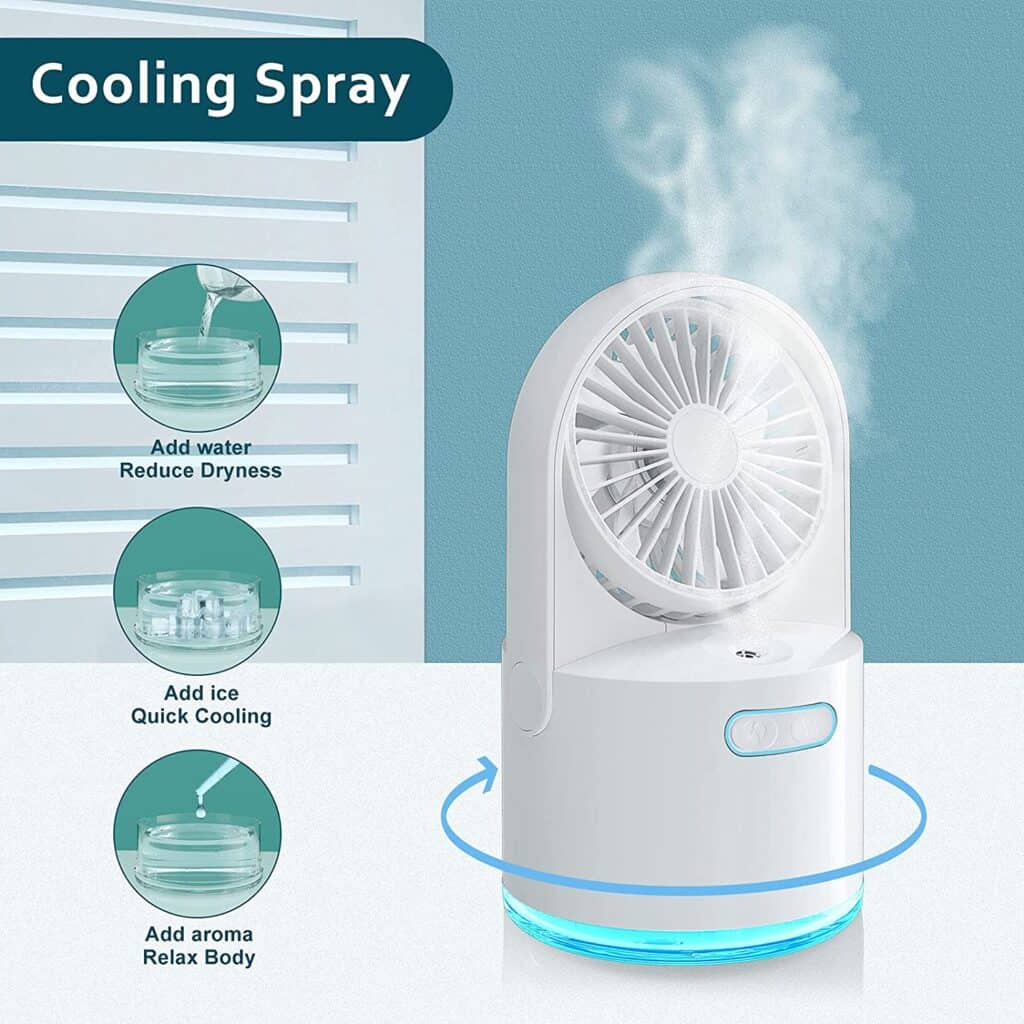 Table Misting Fan EGTWO Portable Fan USB Rechargeable add wated ice and aroma