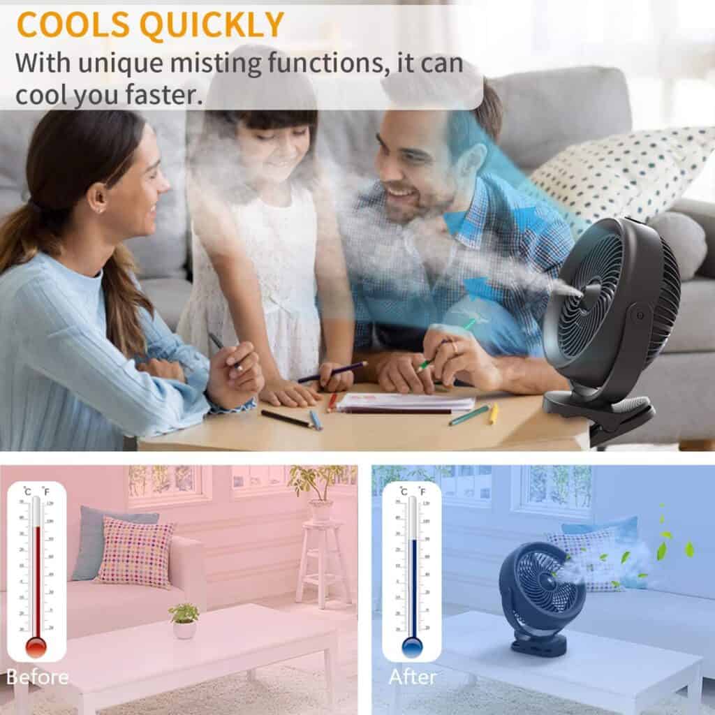 10000mAh Battery Operated Misting Fan with Clip 2