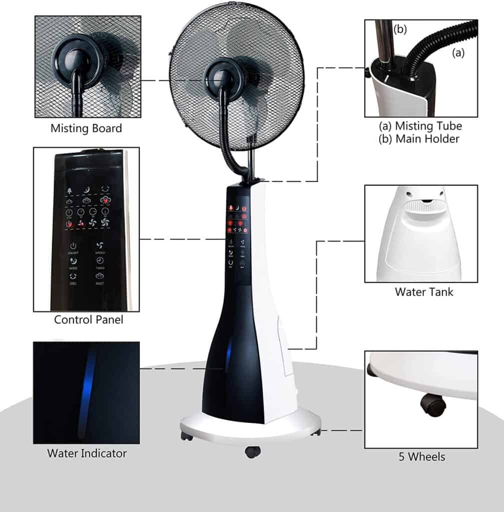 XBrand Intelligent Cool Standing Oscillating Misting Fan