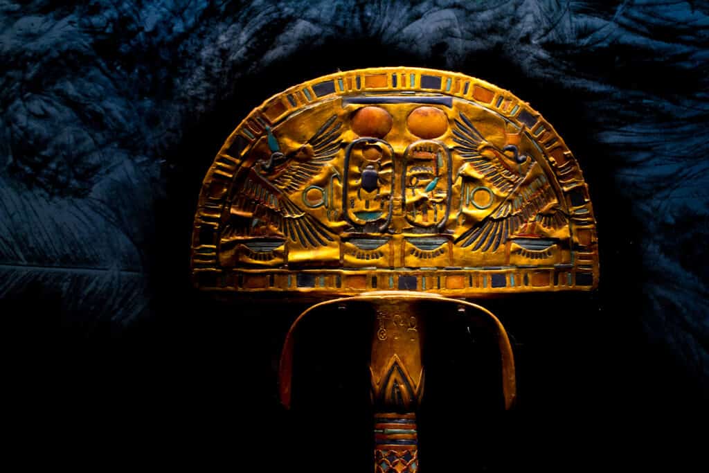 golden holder of Tutankhamun fan in Tomb of 